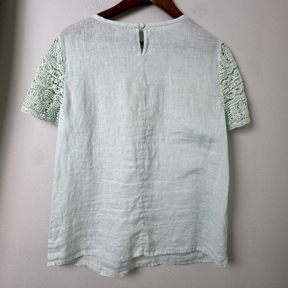 J. Crew Linen & Lace Short Sleeve Blouse Top in Mint Style C3489 Size 10 - Picture 7 of 11